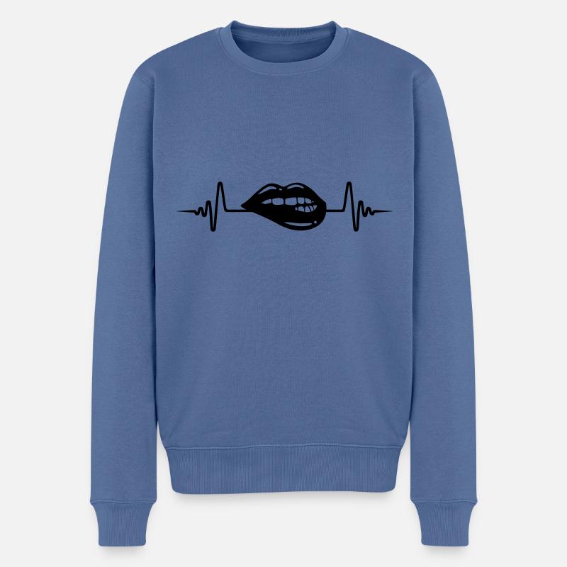 Icône Lip Pulse - Pull Premium bio Homme - bleu pigeon