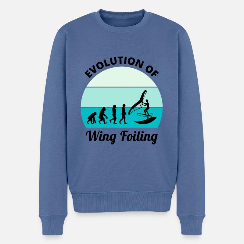 Wing Foiling Surfing Evolution Drôle - Pull Premium bio Homme - bleu pigeon