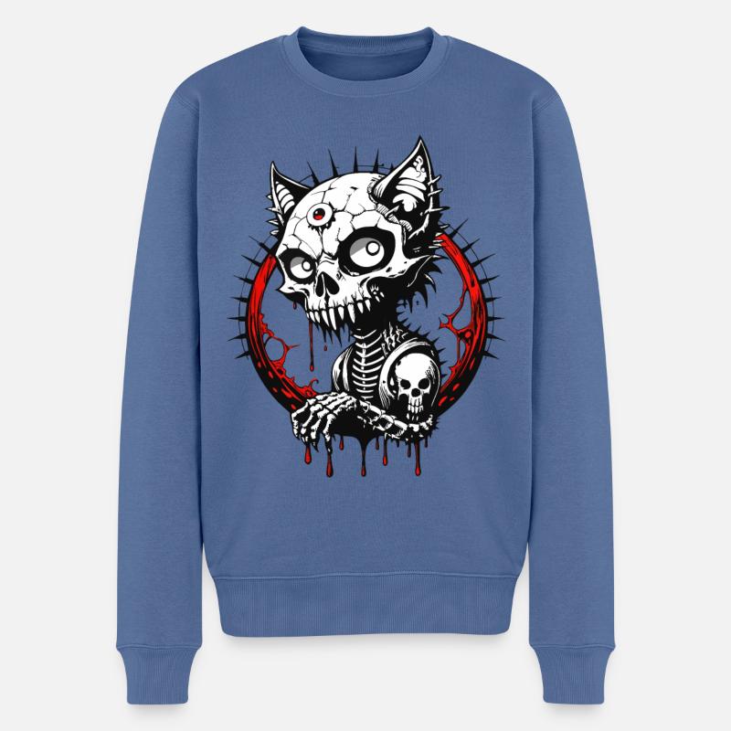 Gothic-Cat Skull // Totenkopf Katze / Blut FS0043 - Männer Premium Bio Pullover - Taubenblau