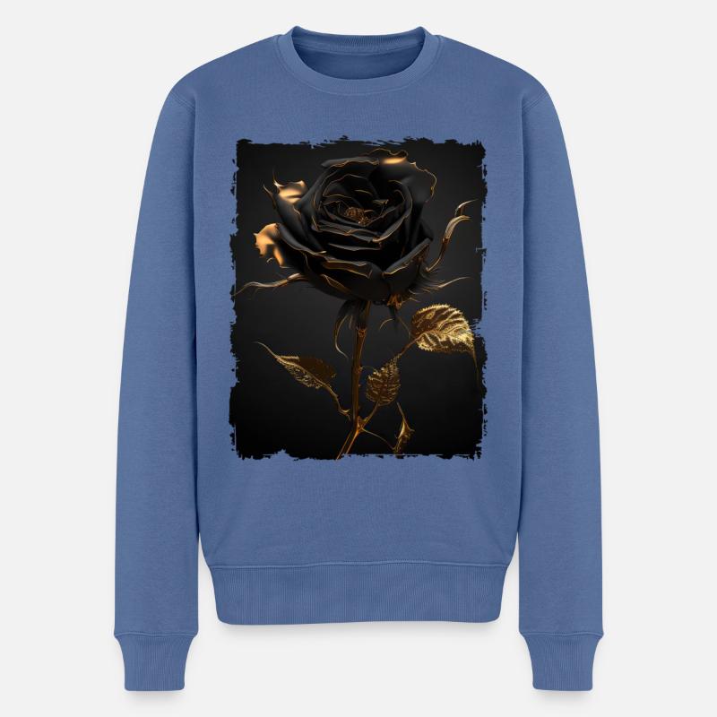 Schwarz Gold Rose - Männer Premium Bio Pullover - Taubenblau