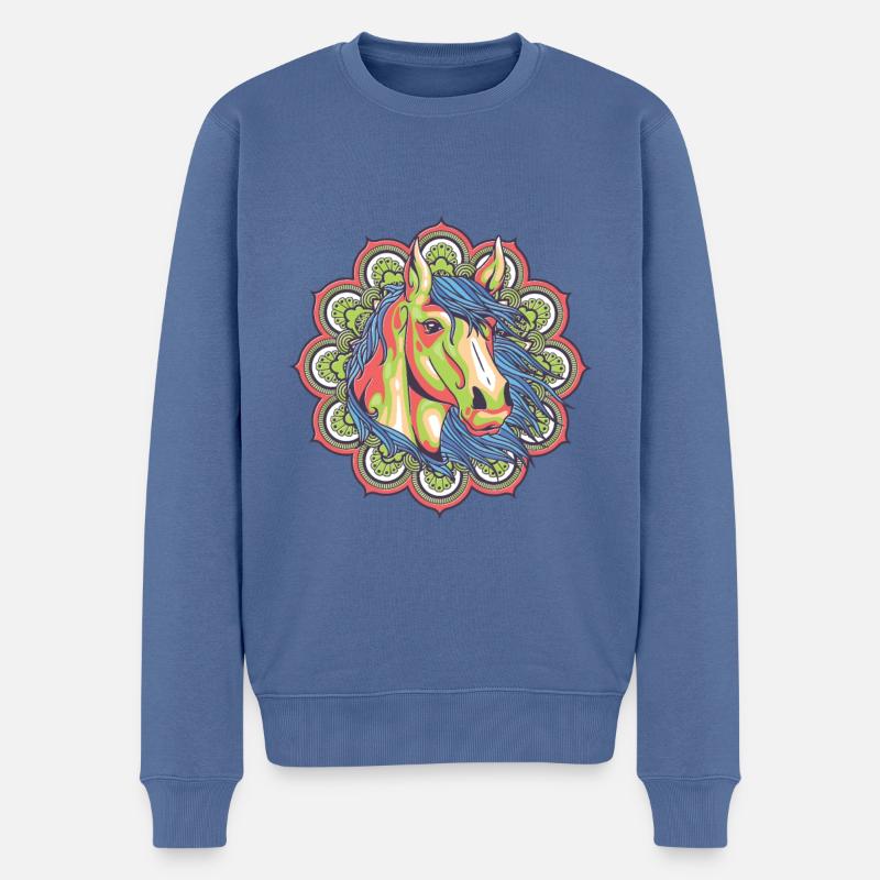 Mandala Pferdekopf - Männer Premium Bio Pullover - Taubenblau