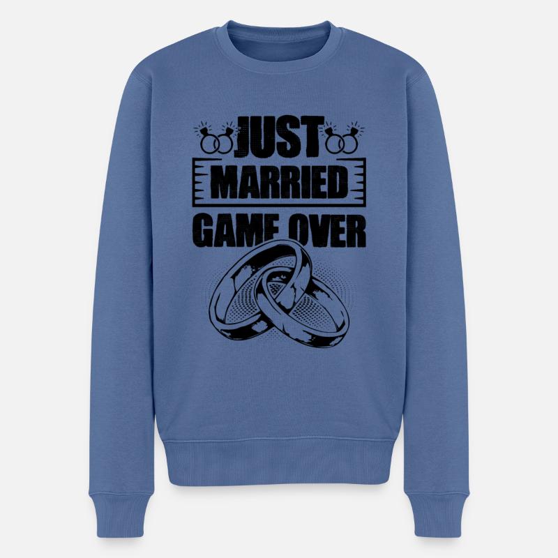 Just Married Game over (Juste marié) - Pull Premium bio Homme - bleu pigeon