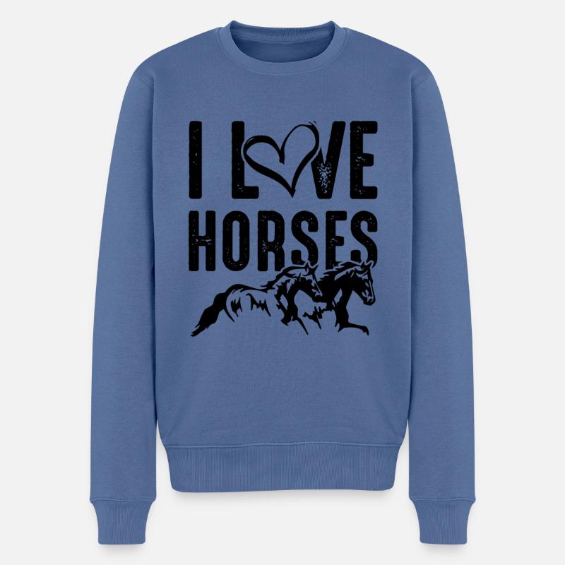 I love Horses - Männer Premium Bio Pullover - Taubenblau