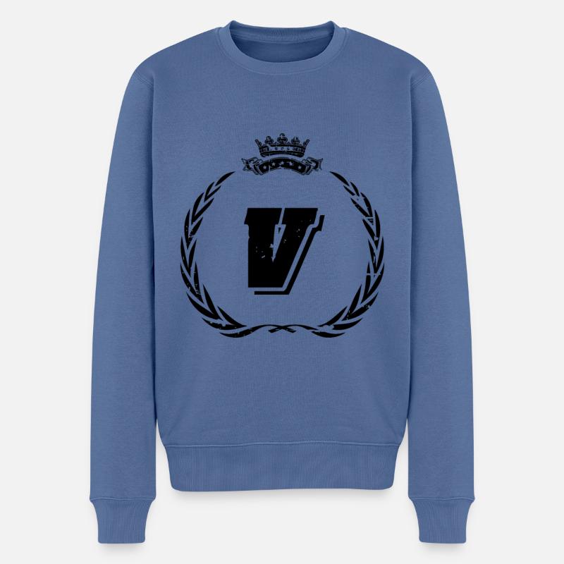V Buchstabe Kranz - Männer Premium Bio Pullover - Taubenblau