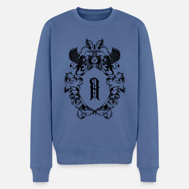 A Buchstabe Wappen - Männer Premium Bio Pullover - Taubenblau
