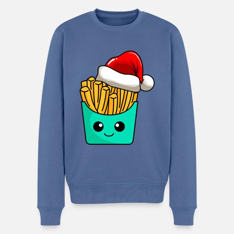 Pommes Weihnachten Comic Xmas - Männer Premium Bio Pullover - Taubenblau
