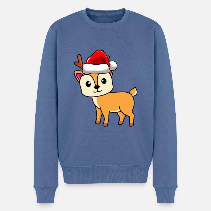 Hirsch Comic Noël - Pull Premium bio Homme - bleu pigeon