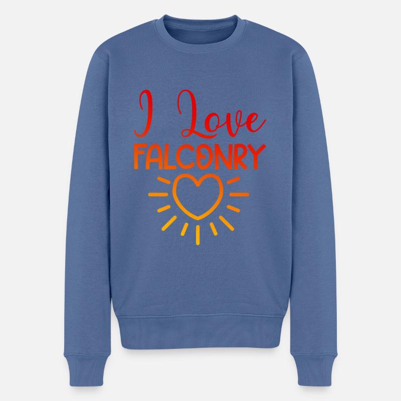 Ich liebe Falknerei - Männer Premium Bio Pullover - Taubenblau