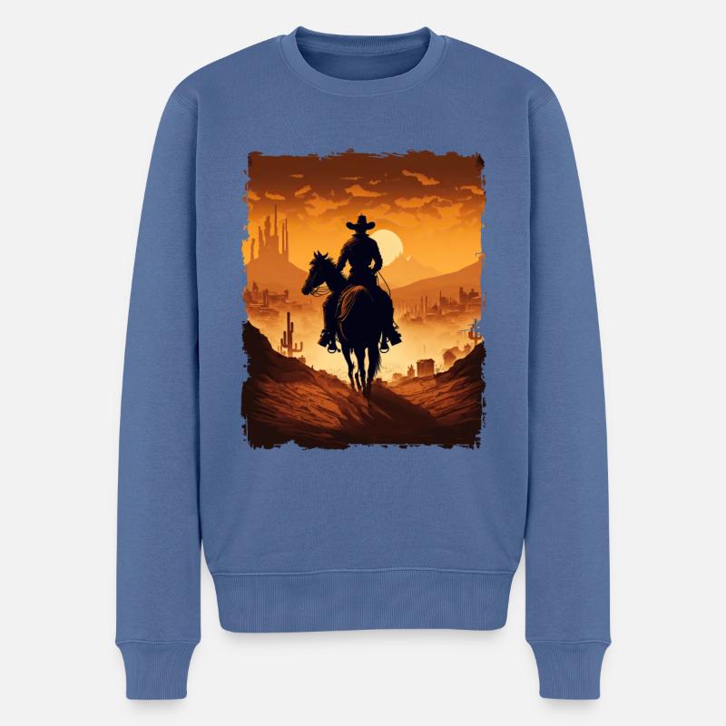 Western Cowboy Wüste - Männer Premium Bio Pullover - Taubenblau