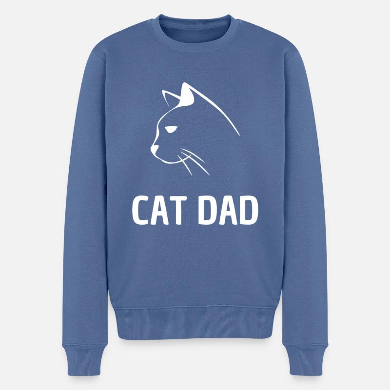 Papa chat - Pull Premium bio Homme - bleu pigeon