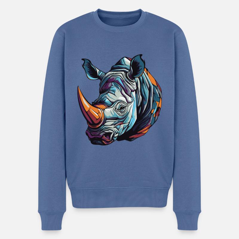 Portrait de rhinocéros - Pull Premium bio Homme - bleu pigeon