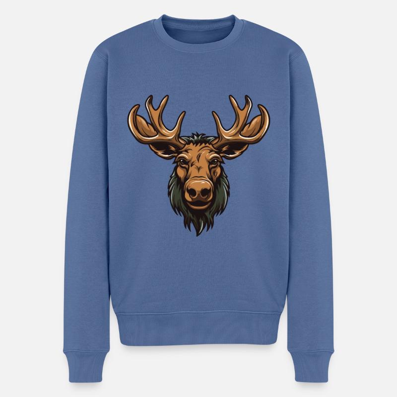 Elch Portrait - Männer Premium Bio Pullover - Taubenblau