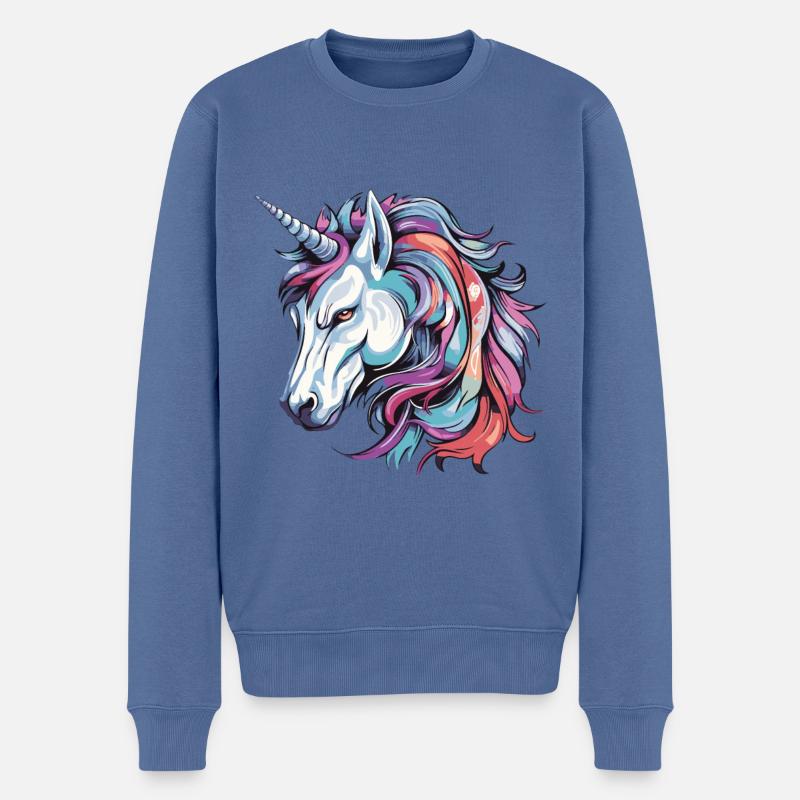 Einhorn Portrait - Männer Premium Bio Pullover - Taubenblau