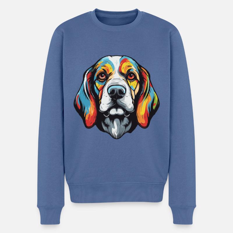 Portrait de chien Beagle - Pull Premium bio Homme - bleu pigeon