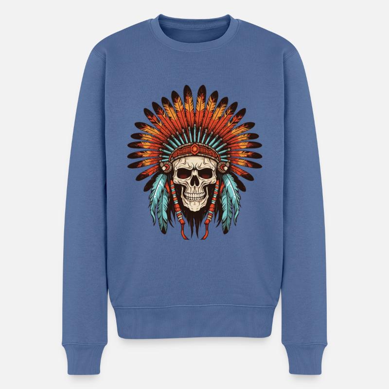 Crâne de chef indien Apache - Pull Premium bio Homme - bleu pigeon