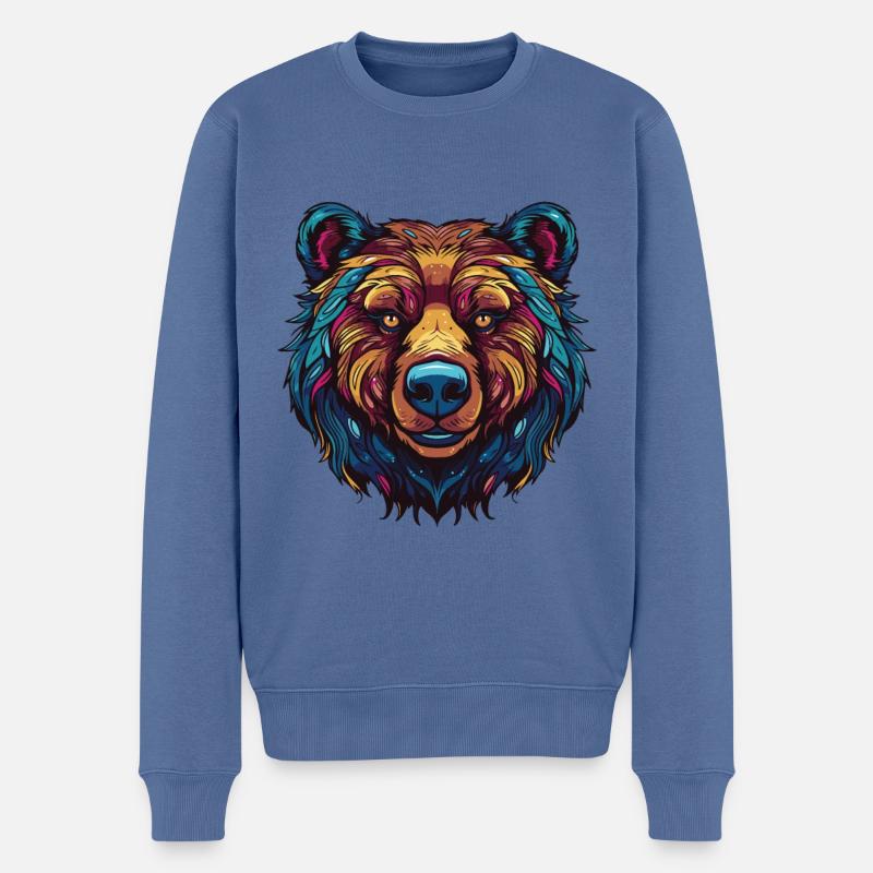 Bär Portrait - Männer Premium Bio Pullover - Taubenblau