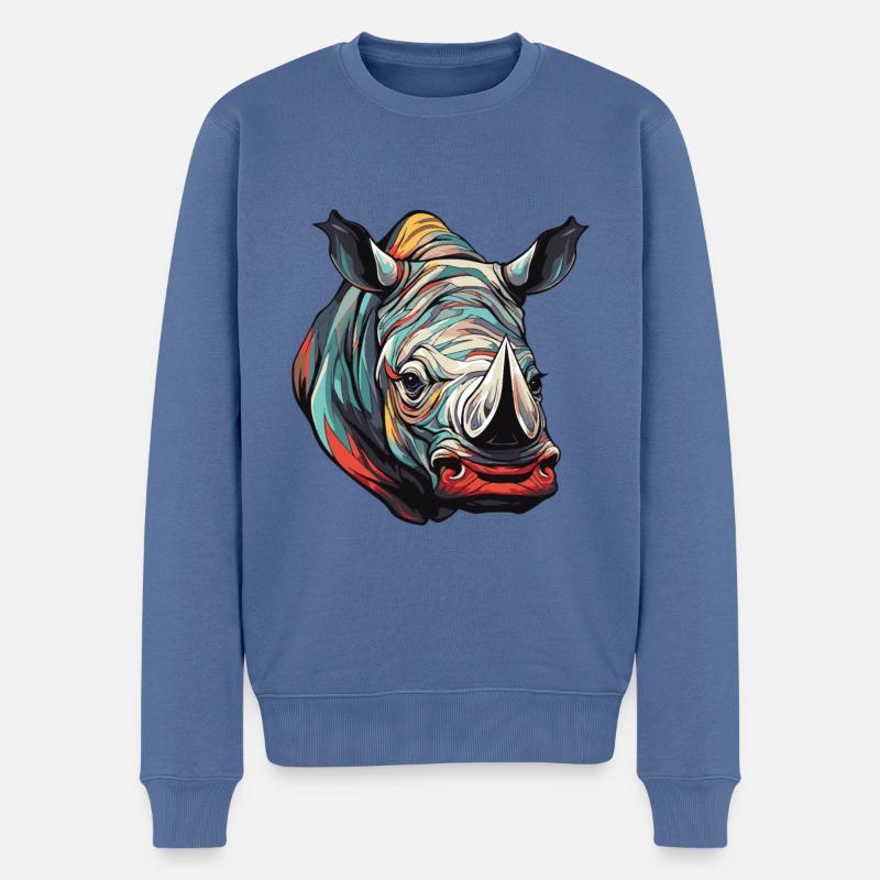 Nashorn Portrait - Männer Premium Bio Pullover - Taubenblau