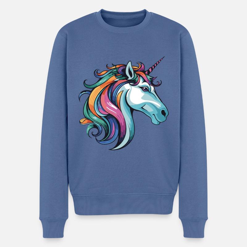 Einhorn Portrait - Männer Premium Bio Pullover - Taubenblau