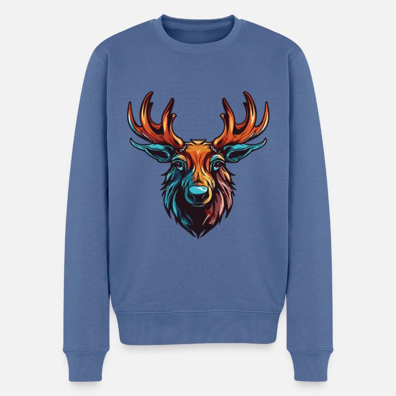 Elch Portrait - Männer Premium Bio Pullover - Taubenblau