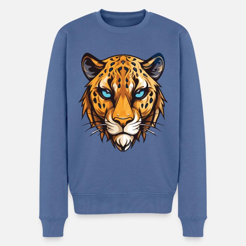 Gepard Portrait - Männer Premium Bio Pullover - Taubenblau