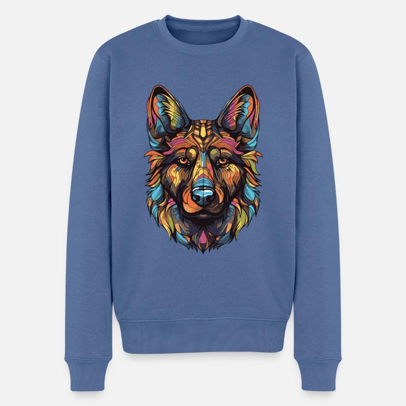 Schäferhund Hund Portrait - Männer Premium Bio Pullover - Taubenblau