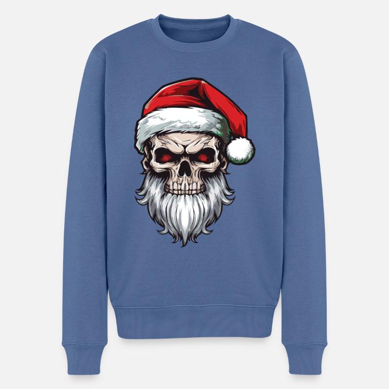 Weihnachtsmann Totenkopf - Männer Premium Bio Pullover - Taubenblau