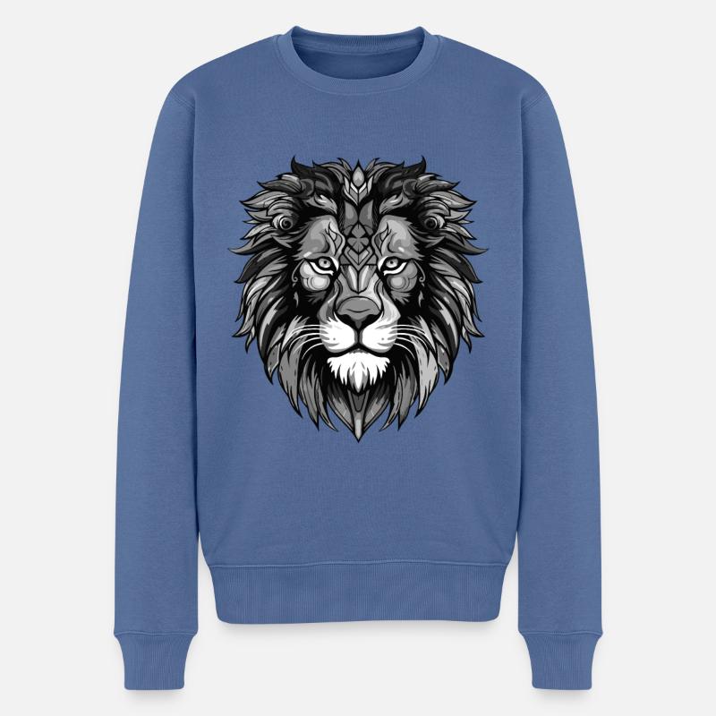 Löwe Portrait - Männer Premium Bio Pullover - Taubenblau