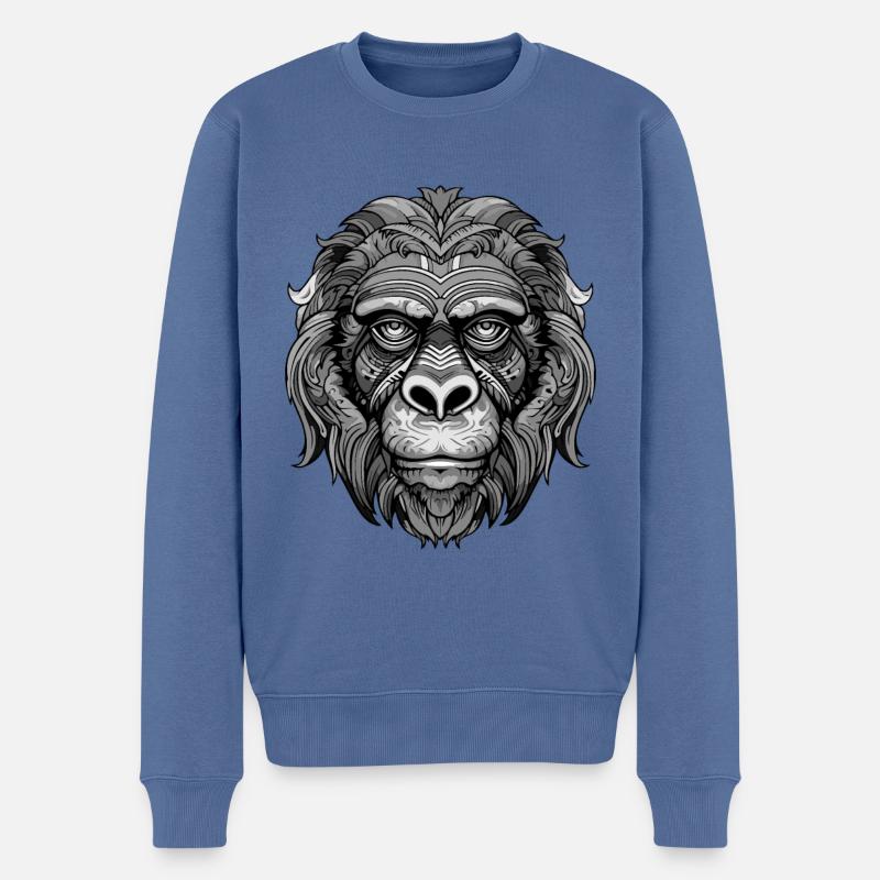 Gorilla Portrait - Männer Premium Bio Pullover - Taubenblau