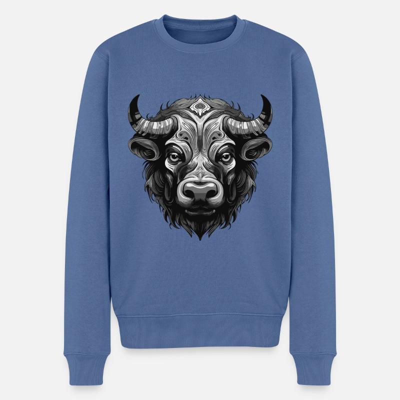 Bulle Portrait Taurus - Männer Premium Bio Pullover - Taubenblau