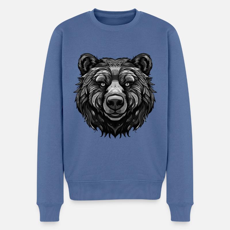 Bär Portrait - Männer Premium Bio Pullover - Taubenblau