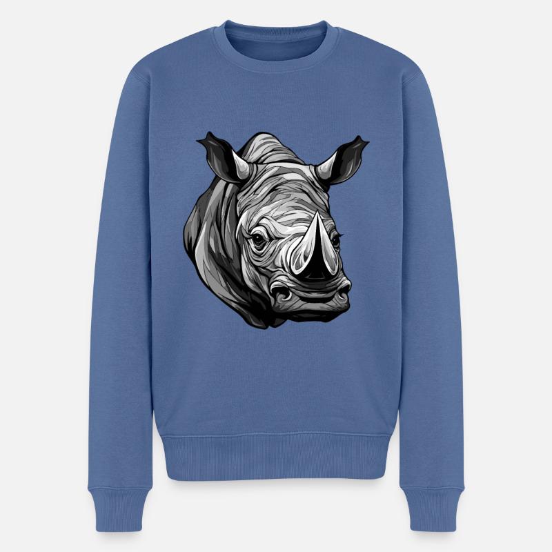 Portrait de rhinocéros - Pull Premium bio Homme - bleu pigeon
