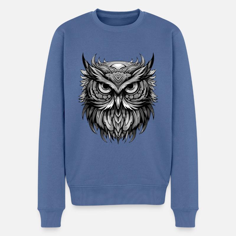 Eule Portrait - Männer Premium Bio Pullover - Taubenblau