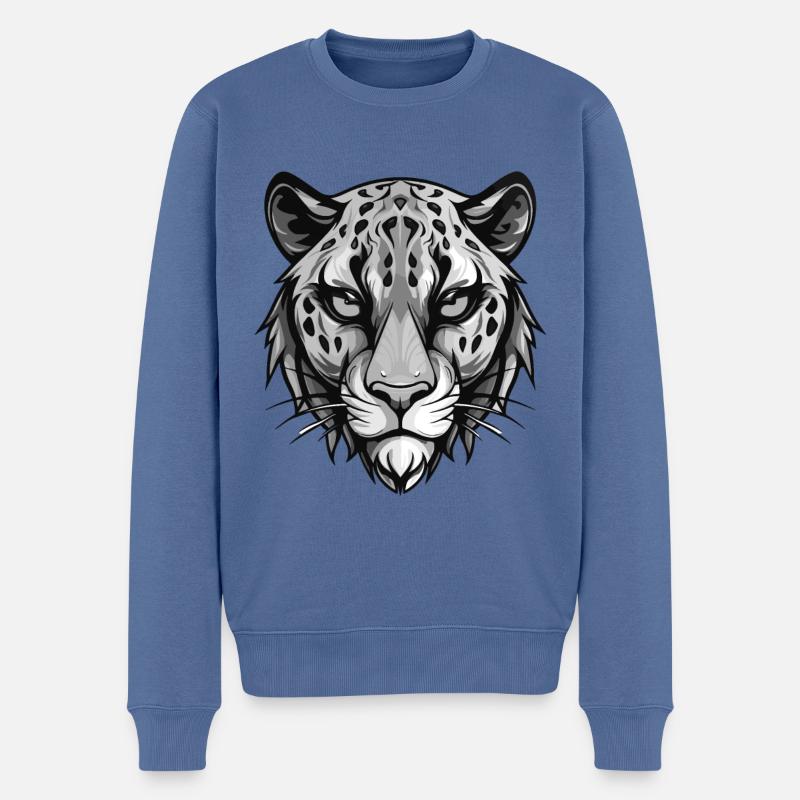 Gepard Portrait - Männer Premium Bio Pullover - Taubenblau