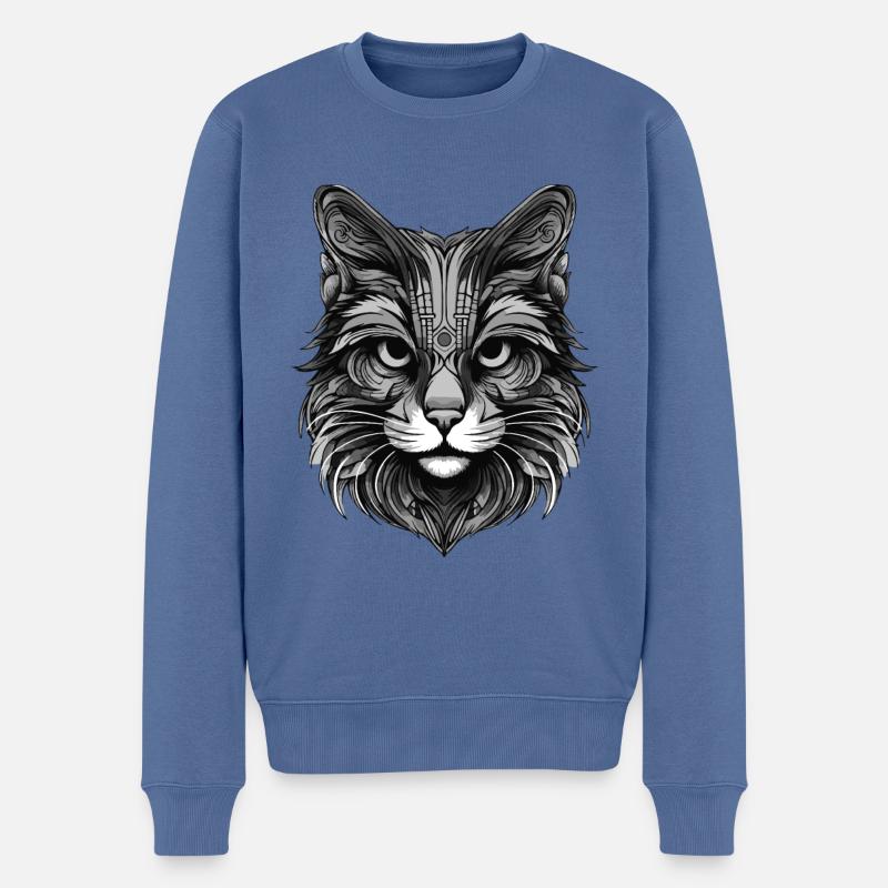Katze Portrait - Männer Premium Bio Pullover - Taubenblau