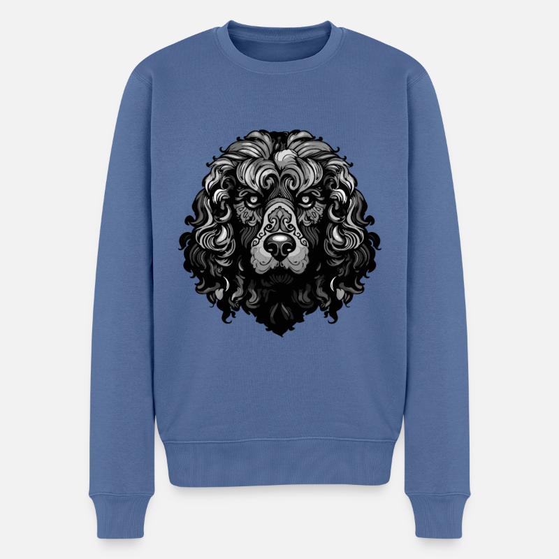 Portrait de chien caniche - Pull Premium bio Homme - bleu pigeon