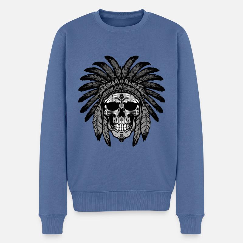 Chef indien Apache Skull - Pull Premium bio Homme - bleu pigeon