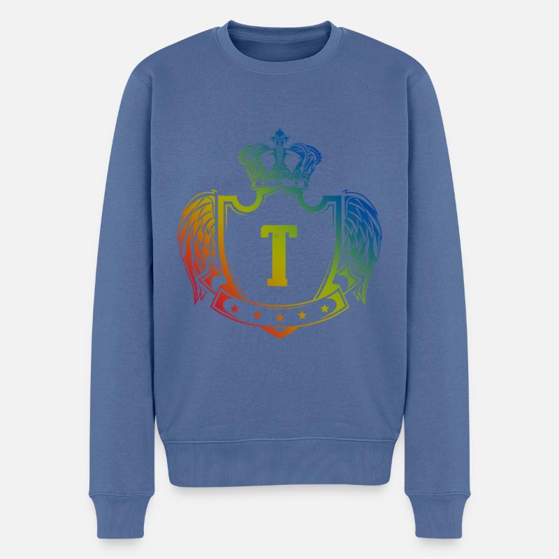 T Buchstabe Wappen - Männer Premium Bio Pullover - Taubenblau