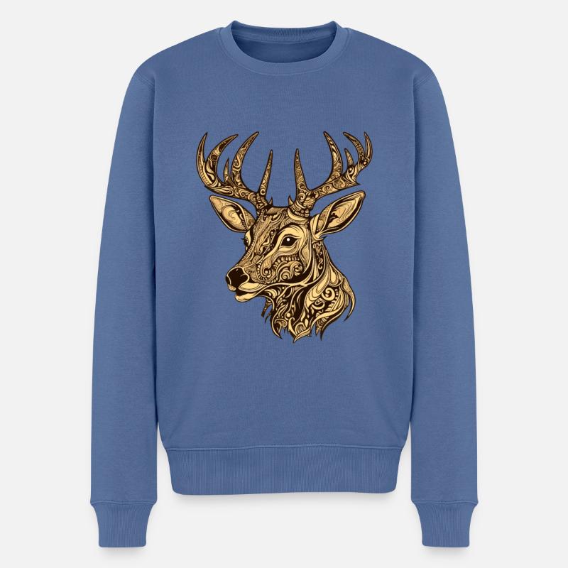 Hirsch Kopf Tier - Männer Premium Bio Pullover - Taubenblau