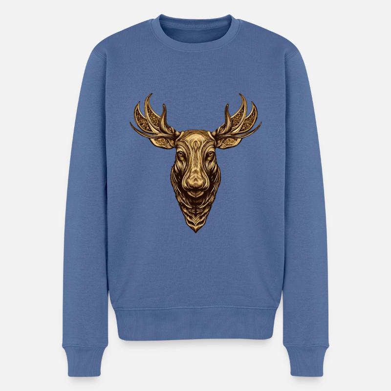 Elch Kopf Tier - Männer Premium Bio Pullover - Taubenblau