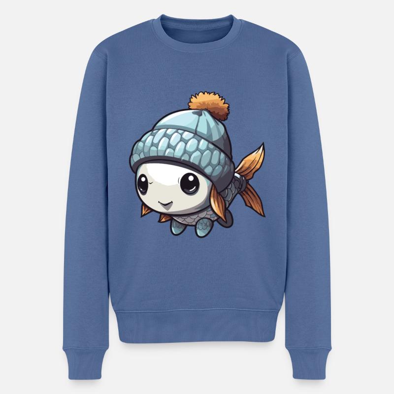 Fisch Winter Comic - Männer Premium Bio Pullover - Taubenblau