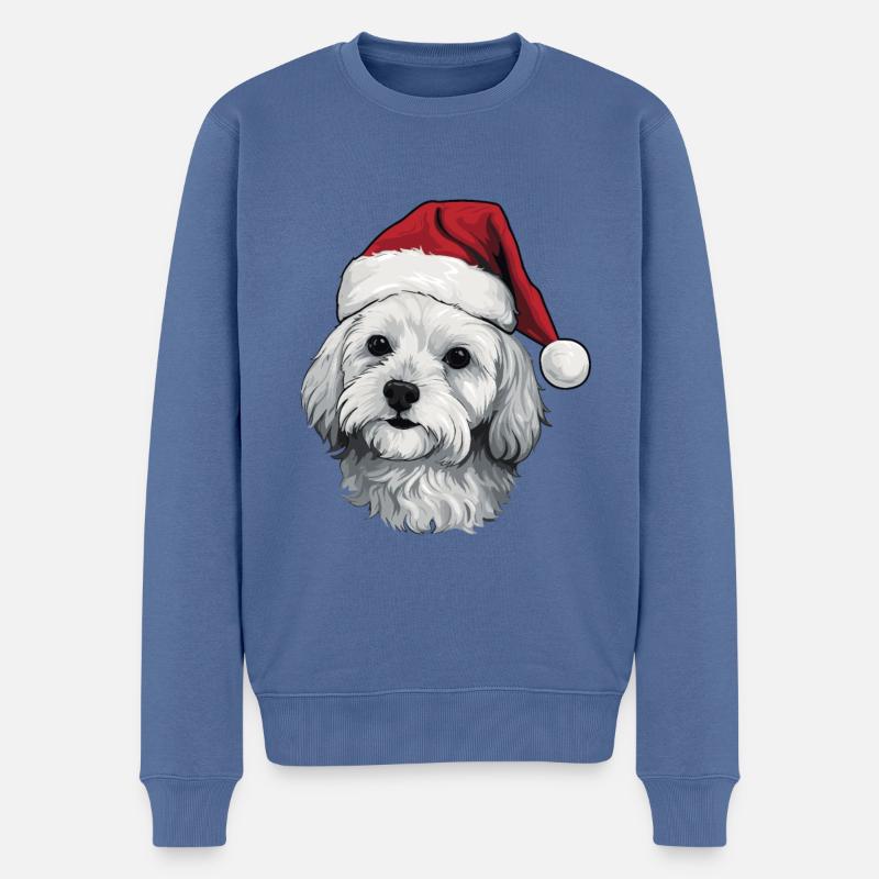 Malteser Hund Weihnachten Porträt Xmas - Männer Premium Bio Pullover - Taubenblau