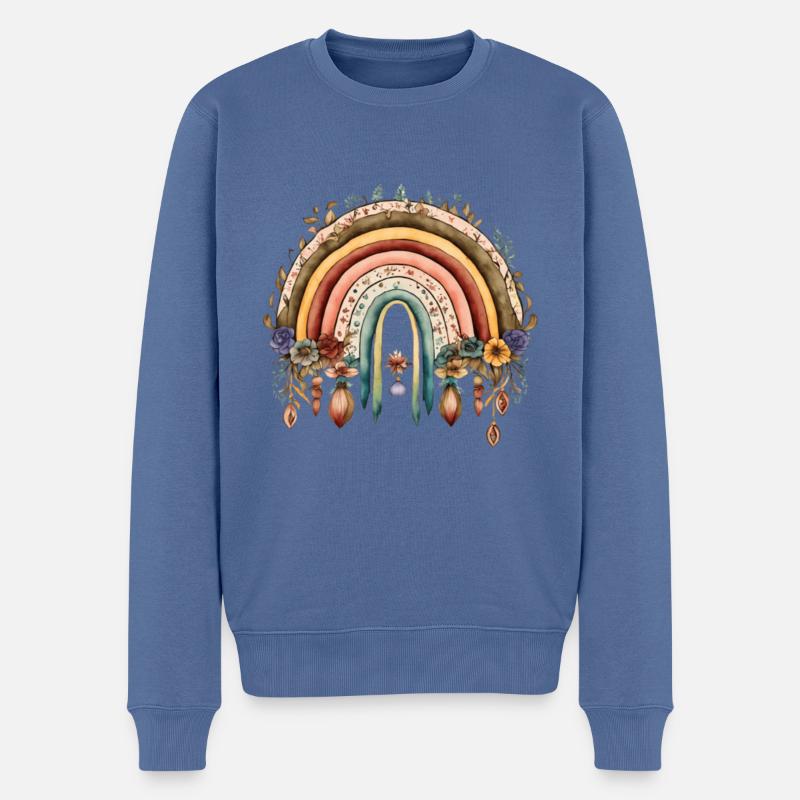 Boho Regenbogen mit Blumen - Männer Premium Bio Pullover - Taubenblau