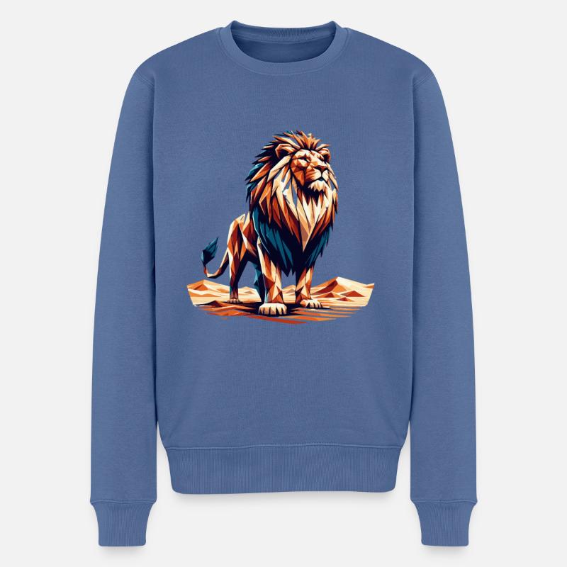 Polygon Löwe Design Kraftvolles Tierkunstwerk - Männer Premium Bio Pullover - Taubenblau