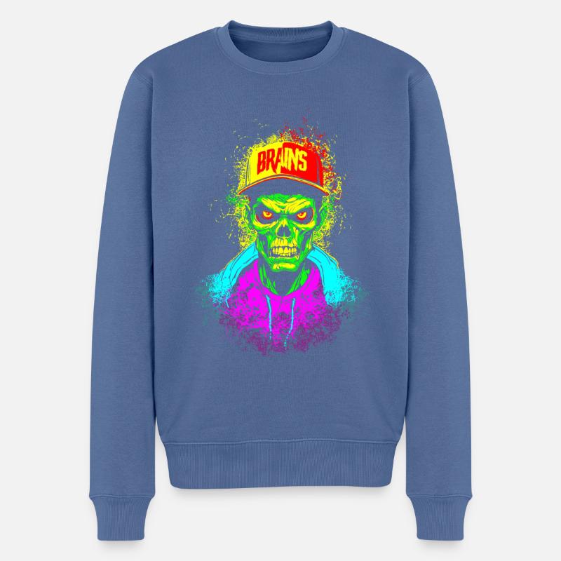 ZOMBIE BRAIN SKATER - Männer Premium Bio Pullover - Taubenblau