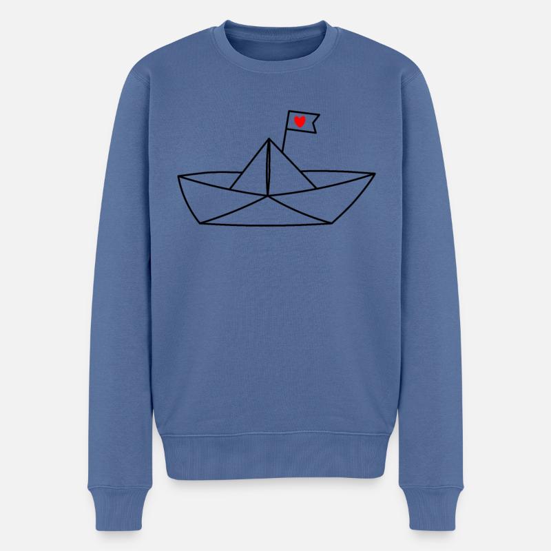 Papierschiff Meer Papierboot Papierschiffchen - Männer Premium Bio Pullover - Taubenblau