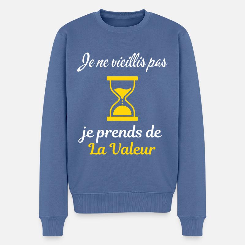 Je ne vieillis pas je prends de la valeur - Pull Premium bio Homme - bleu pigeon