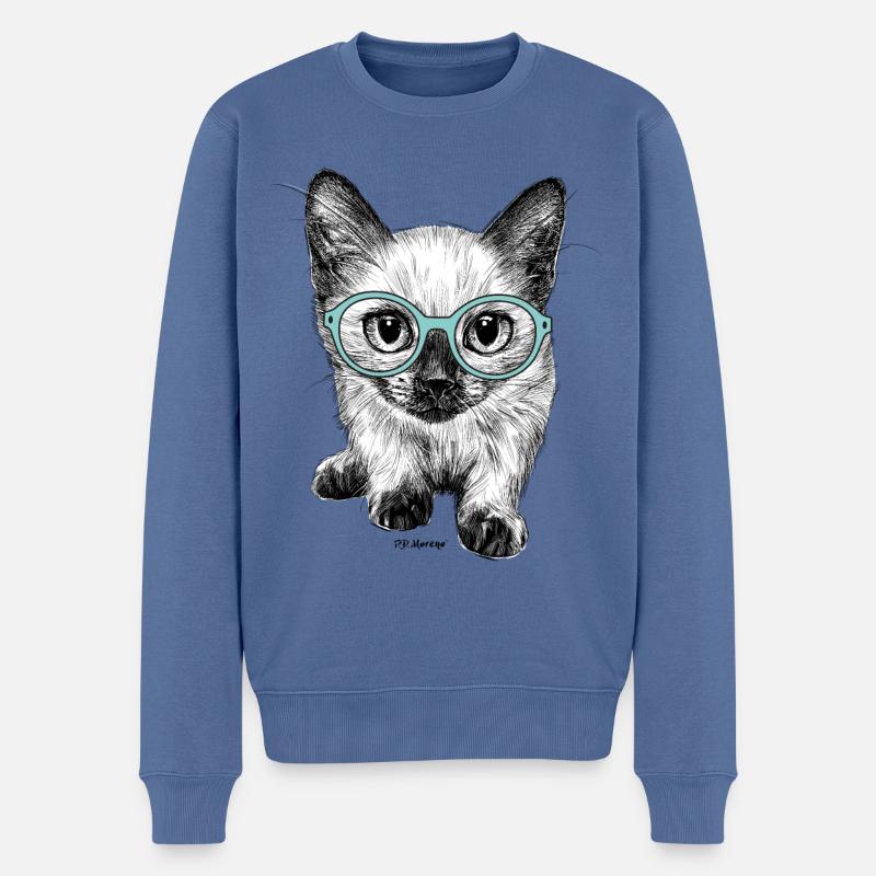 P.D. Moreno Neugierige Katze - Männer Premium Bio Pullover - Taubenblau