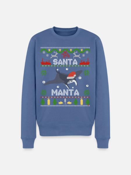 Zander Claus ® Das Original - Santa Manta - Männer Premium Bio Pullover - Taubenblau
