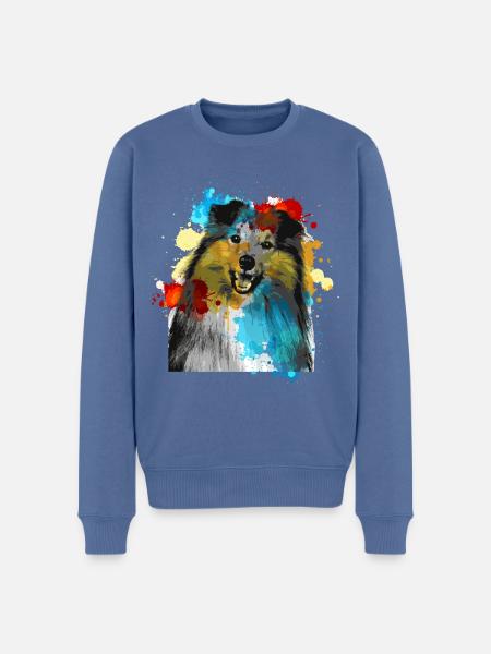 Sheltie Wasserfarben Bunt - Männer Premium Bio Pullover - Taubenblau