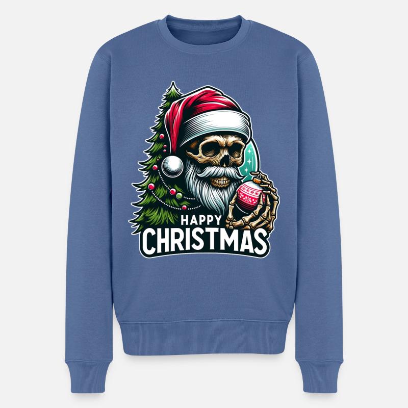Weihnachtsmann Skull mit Christbaumkugel - Männer Premium Bio Pullover - Taubenblau
